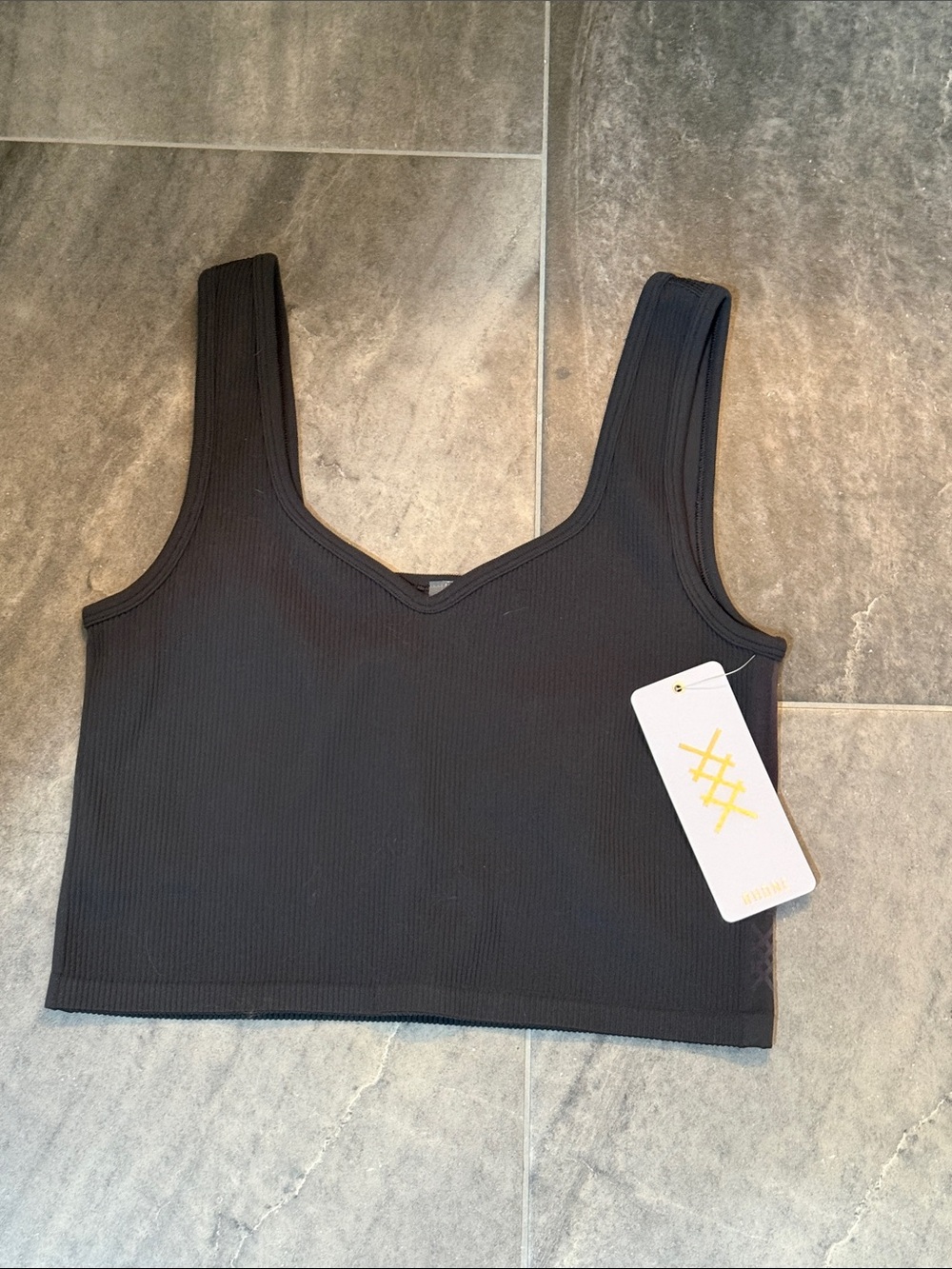 RHONE NWT Ribbed V-Neck Crop Tank- Asphalt